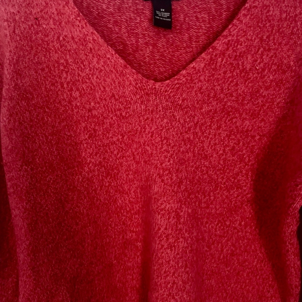 Daniel Bishop Coral Red 100% Cashmere V-Neck Sweater Size 3X - Picture 3 of 6